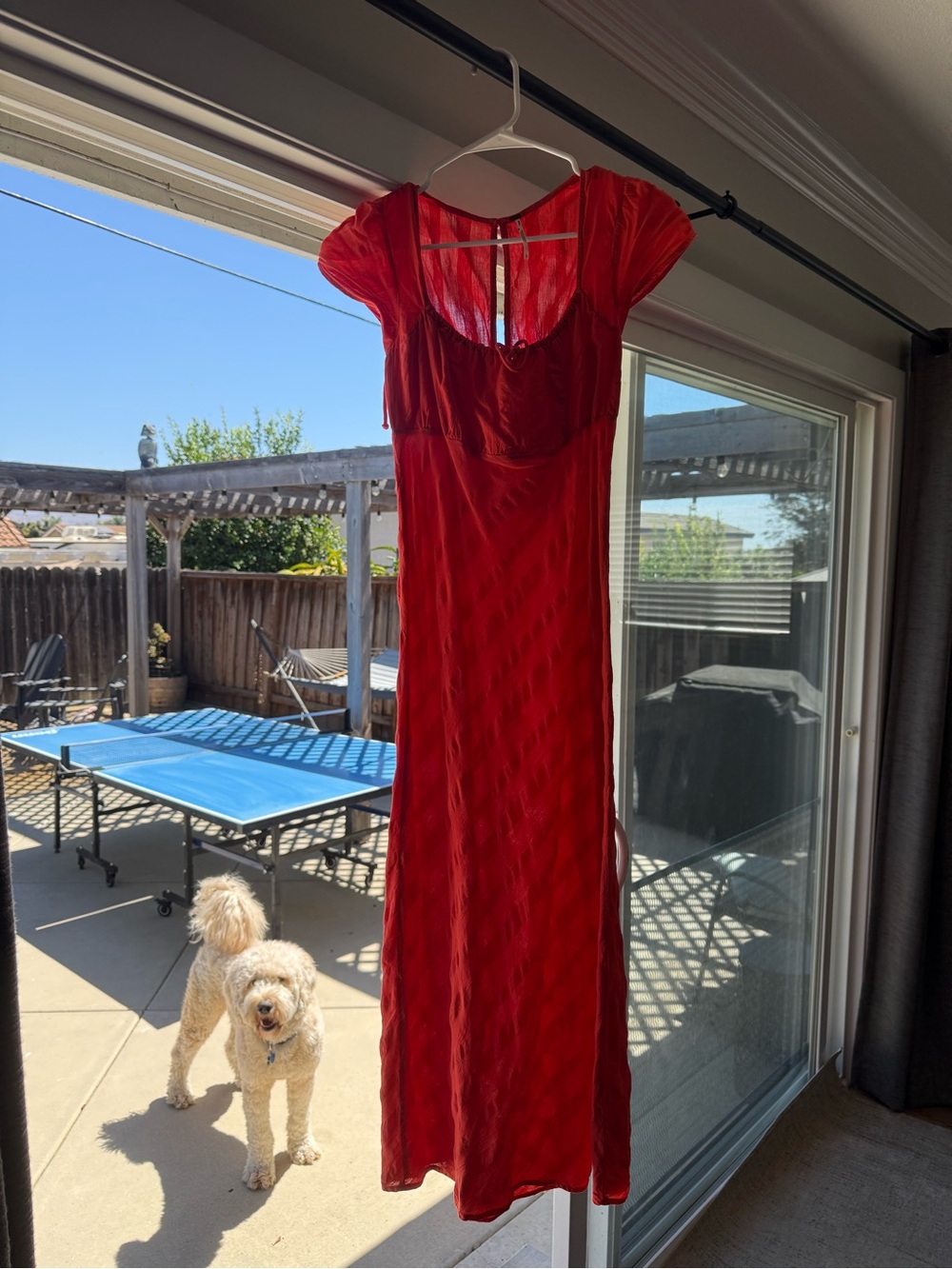 Free People: Red-Orange Women's Maxi Dress - Elegant Scoop Neck